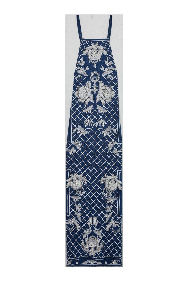 DALISER736 Beaded Embellished Denim Woven Halter Midi Dress - Image 4