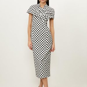 DALISER738 Petite Tailored Jacquard Spot Midi Pencil Dress