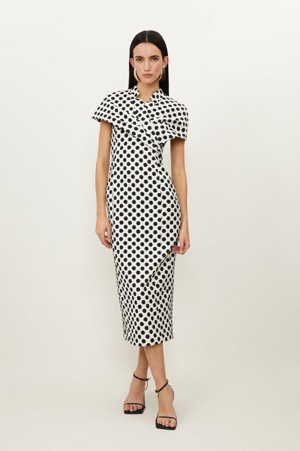DALISER738 Petite Tailored Jacquard Spot Midi Pencil Dress