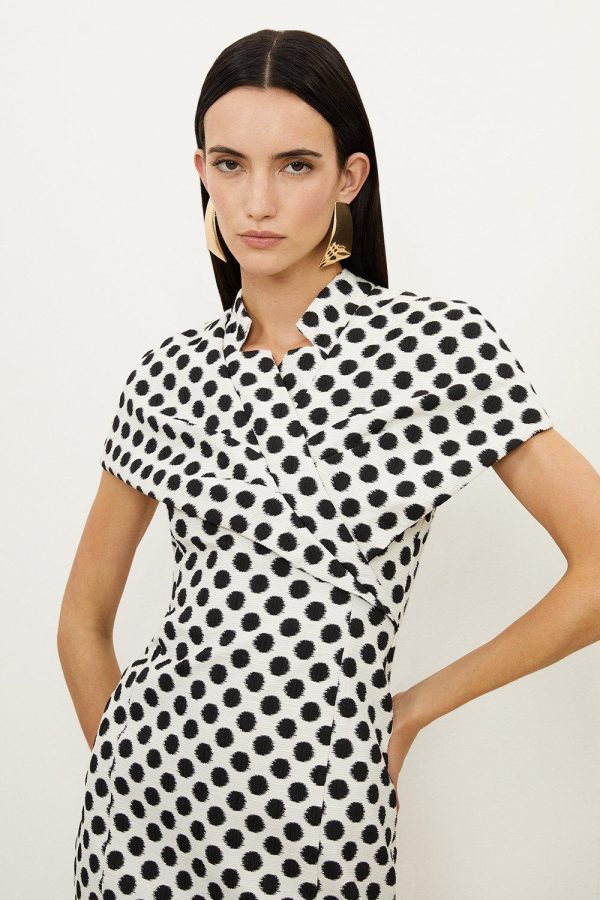 DALISER738 Petite Tailored Jacquard Spot Midi Pencil Dress - Image 2