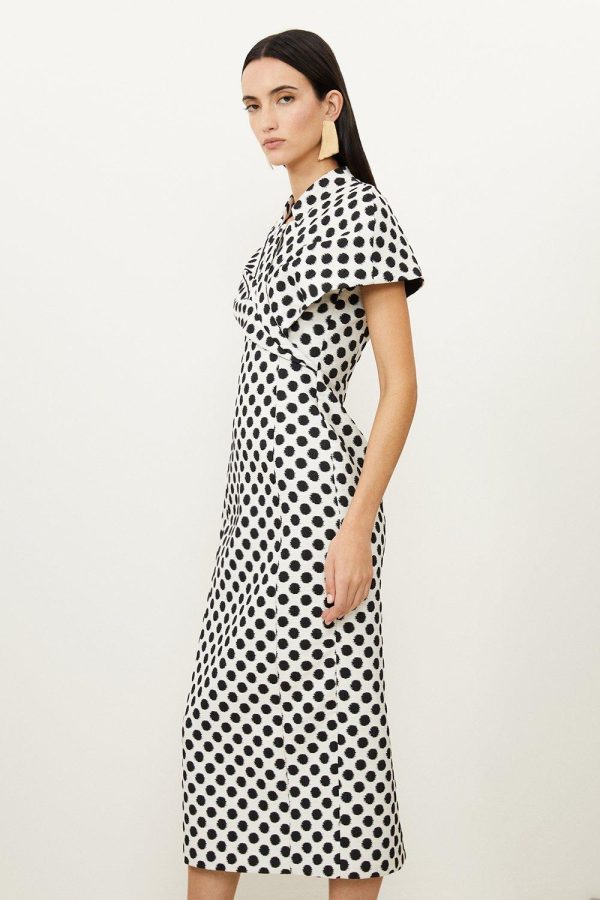 DALISER738 Petite Tailored Jacquard Spot Midi Pencil Dress - Image 3
