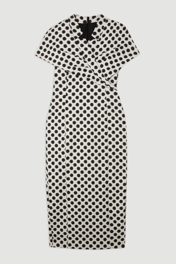 DALISER738 Petite Tailored Jacquard Spot Midi Pencil Dress - Image 5