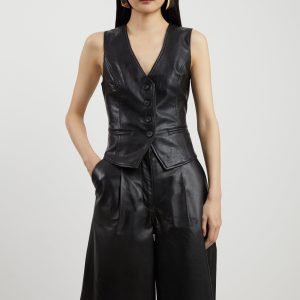 DALISER750 Faux Leather Button Waistcoat