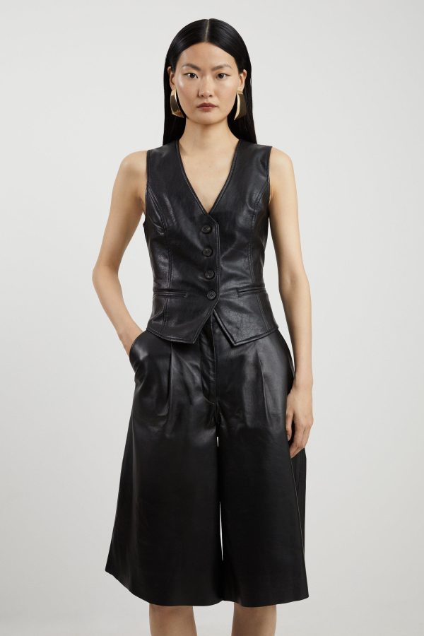 DALISER750 Faux Leather Button Waistcoat
